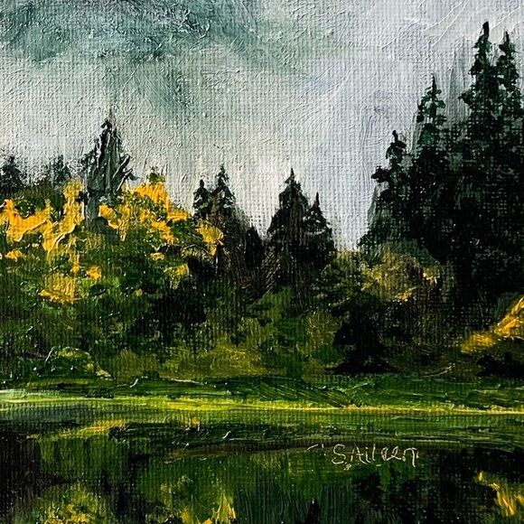 Original Oil Landscape Painting Sierra Nevada Mountains Alpine Lake Signed 8x10" - Picture 2 of 7